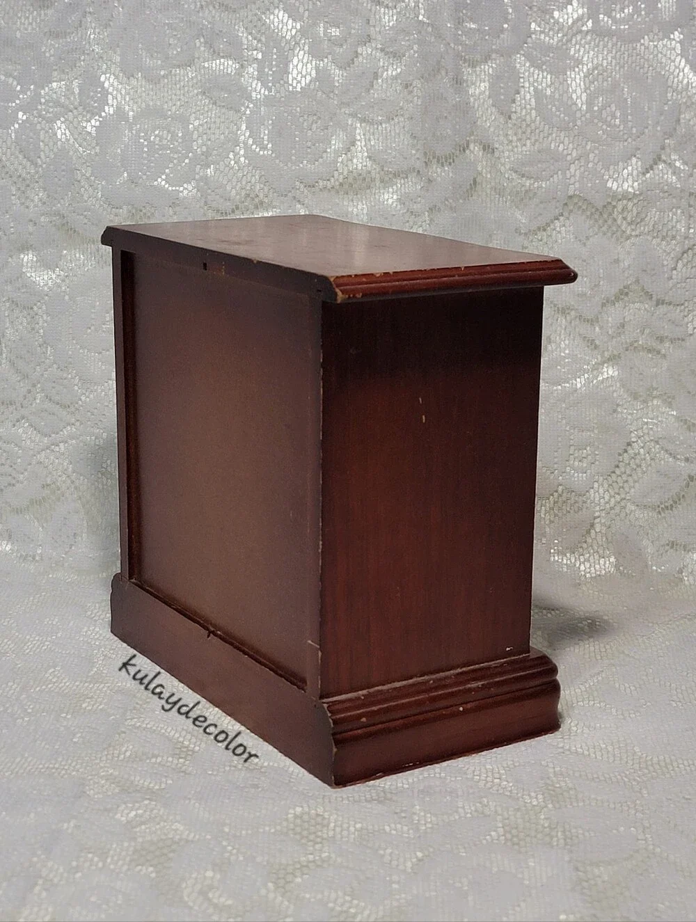 Vintage Wooden Jewelry Box Organizer 3 Drawer Mirrored Floral Glass Door Trinket